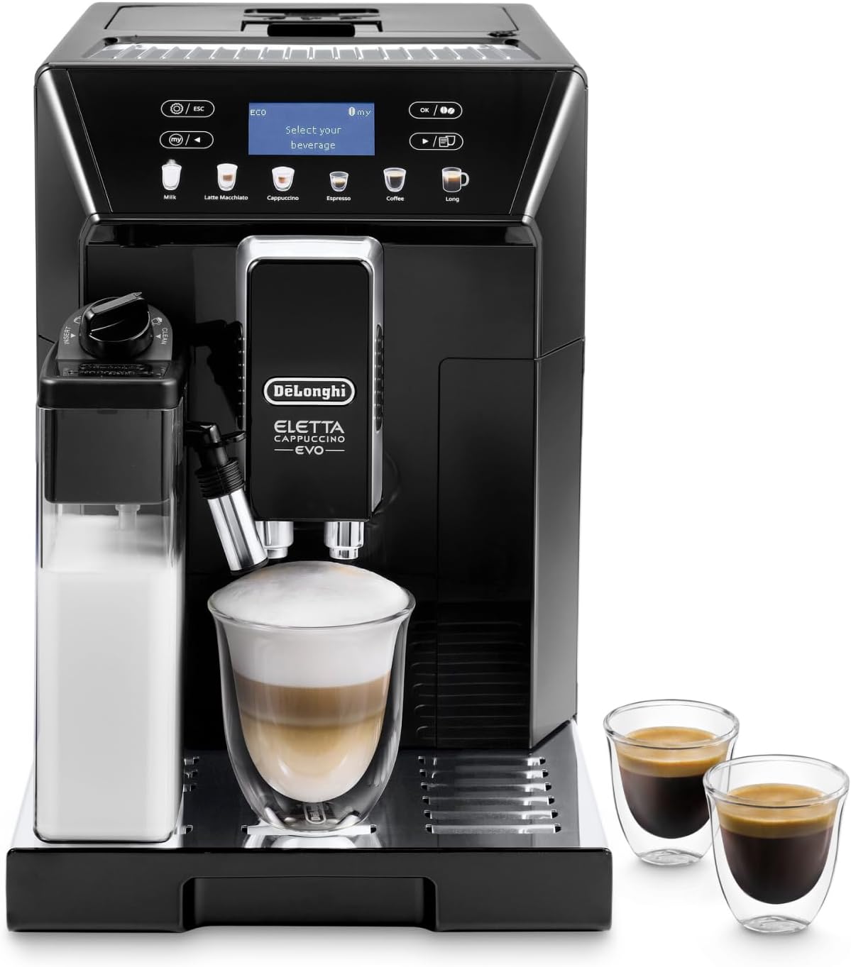 Eletta Cappuccino, Máquina Automática de Café en Grano, Espresso, Cafetera, ECAM46.860.B, Negro