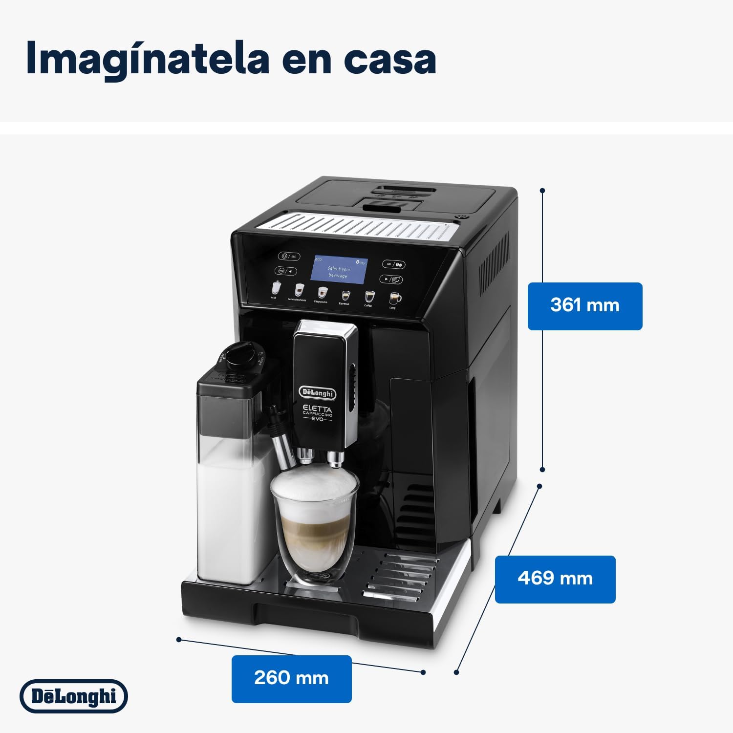 Eletta Cappuccino, Máquina Automática de Café en Grano, Espresso, Cafetera, ECAM46.860.B, Negro