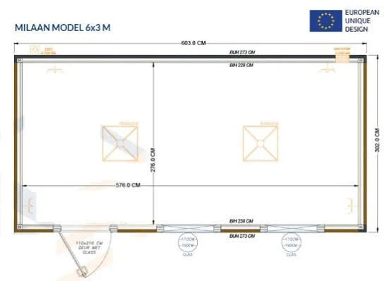 Contenedor de oficina 6×3 metros modelo Milán