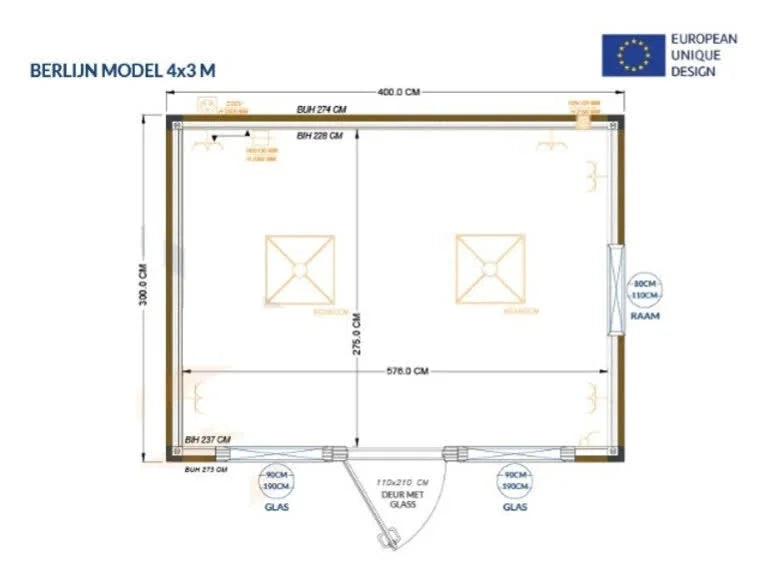 Contenedor de oficina 4×3 metros modelo Berlín