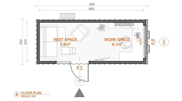 Contenedor de oficina de 15 m² – llave en mano